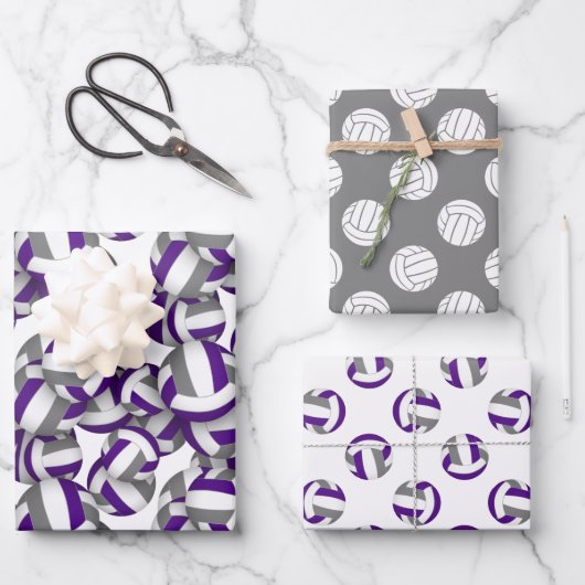 lila Grauen koordinierendes Farbthemenvolleyball Geschenkpapier Set (Vorderseite)