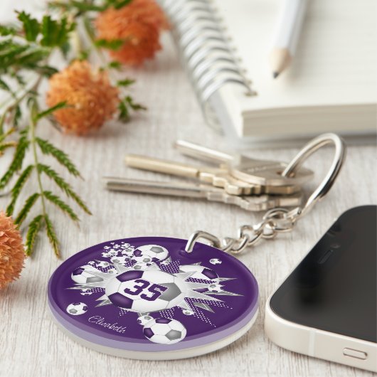 Lila Grauer Fußball-Blowout-Namen Schlüsselanhänger (Vorderseite rechts)