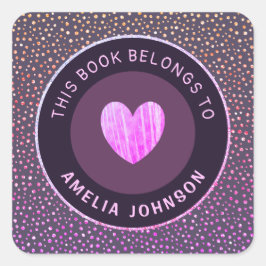 Lila grauer Glitzer und Herz zurück zur schulische Quadratischer Aufkleber