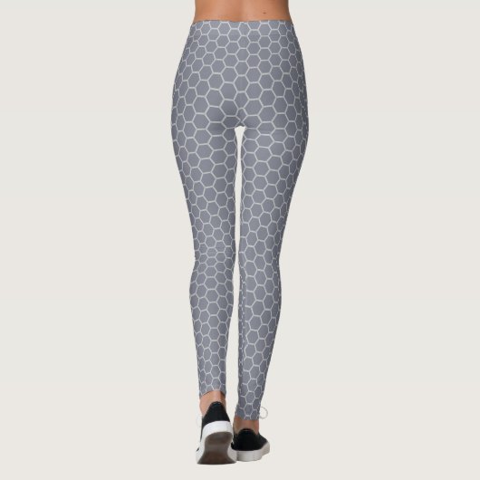 Lila graues Bienenwaben-Hexagon-Muster Leggings (Rückseite)