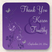 Lila graues blumengeschmücktes Hochzeitsstift Set Untersetzer (Vorderseite)