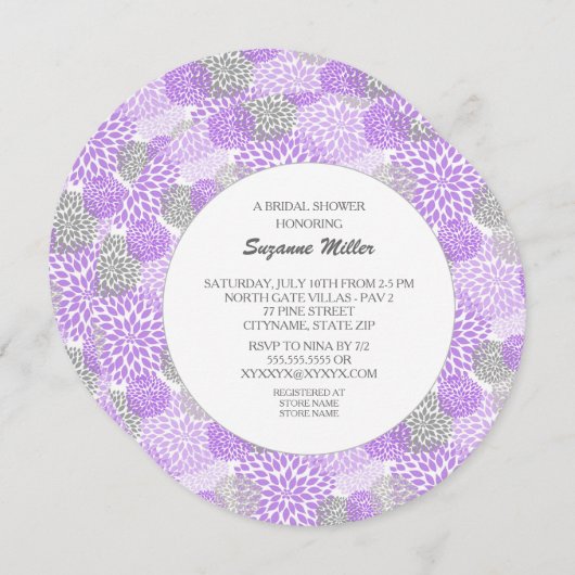 Lila Graues Dahlia Round BRAUTPARTY INVENT Einladung (Vorne/Hinten)