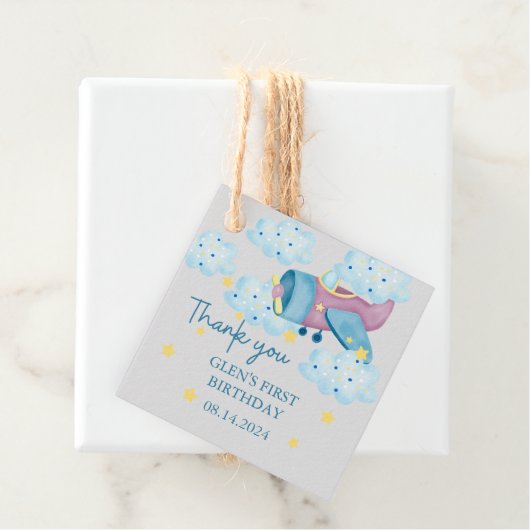 Lila graues Flugzeug nach oben und weg Danke Geschenkanhänger (Beispiel)