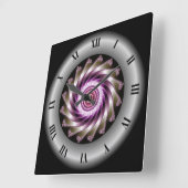 Lila graues Fraktal Spiraldesign ~ Mandelbrot ~ Quadratische Wanduhr (Winkel)