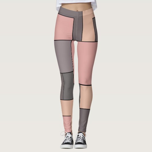 Lila-graues geometrisches Muster Leggings (Vorderseite)