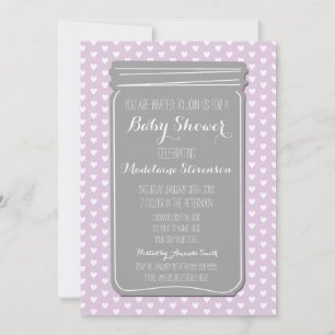 Lila graues Herz Mason Jar Baby Dusche Einladung