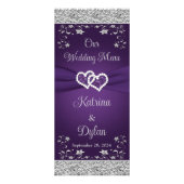 Lila, graues Liebe Hearts Wedding Menu Werbekarte (Vorne)