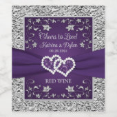Lila, graues Liebe-Herz-Hochzeitsgetränk Weinetikett (Einzelnes Label)