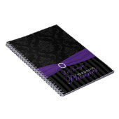 Lila, graues, schwarz gestreiftes Notebook Notizblock (Rechte Seite)