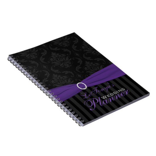Lila, graues, schwarz gestreiftes Notebook Notizblock (Rechte Seite)
