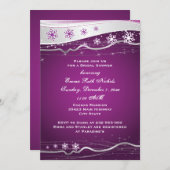 Lila, graues Snowflake Hochzeitsfest-Brautparty Einladung (Vorne/Hinten)