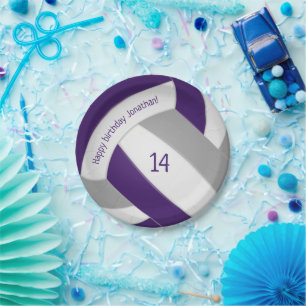 Lila graues Teeny-Volleyball-Party Pappteller