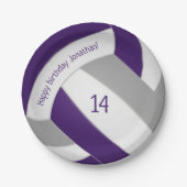 Lila graues Teeny-Volleyball-Party Pappteller (Vorderseite)