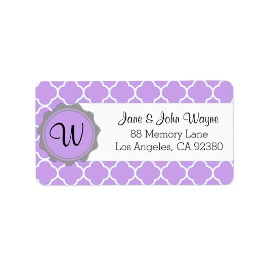 Lila-Grauweißes, zeitgenössisches Monogramm-Etiket Adressaufkleber (Vorne)