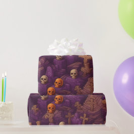 Lila Graves Silver Bronze Skulls Halloween Geschenkpapier