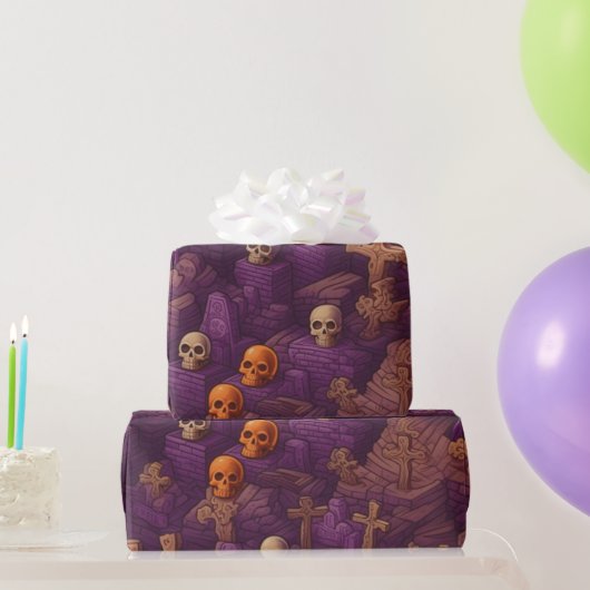 Lila Graves Silver Bronze Skulls Halloween Geschenkpapier (Partygeschenke)