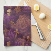 Lila Graves Silver Bronze Skulls Halloween Geschirrtuch (Viertel Falte)