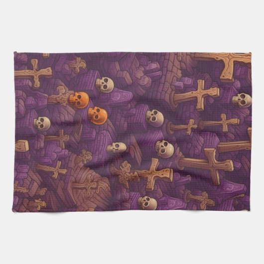 Lila Graves Silver Bronze Skulls Halloween Geschirrtuch (Horizontal)