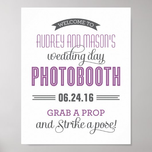 Lila Gray Custom Wedding Foto Booth Sign Poster (Vorne)