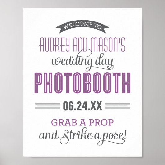 Lila Gray Custom Wedding Foto Booth Sign Poster (Vorne)