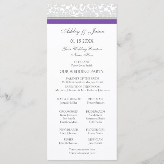 Lila-Gray-Damask-Hochzeitsprogramm Programm (Rückseite)