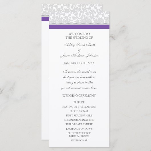 Lila-Gray-Damask-Hochzeitsprogramm Programm (Vorne/Hinten)