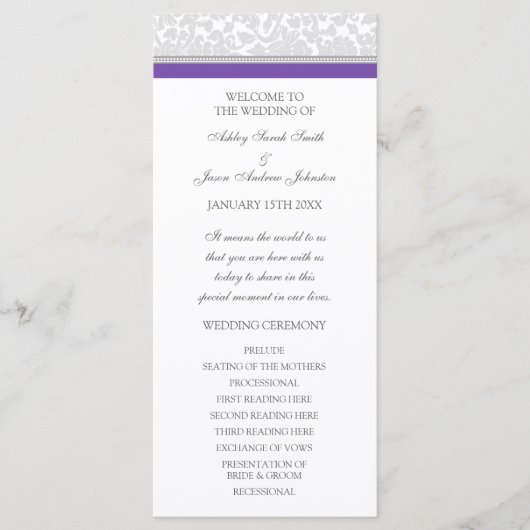 Lila-Gray-Damask-Hochzeitsprogramm Programm (Vorderseite)