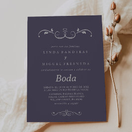 Lila Gray Elegant Boda Spanish Wedding Einladung