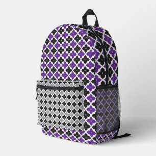 LILA GRAY SCHWARZ-WEISS DIAMOND FLORAL PATTERS BEDRUCKTER RUCKSACK
