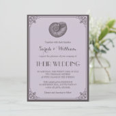Lila Gray Seashell Nautical Wedding Einladung (Stehend Vorderseite)