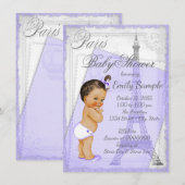 Lila Gray Vintag Paris Baby Dusche Einladung (Vorne/Hinten)