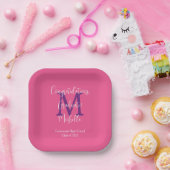 Lila Gray White Mit Monogramm Graduation Party Pappteller (Party)