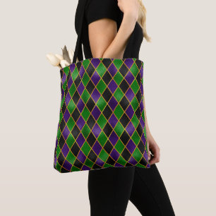LILA GREEN BLACK GOLD MARDI GRAS DIAMOND PATTERN TASCHE
