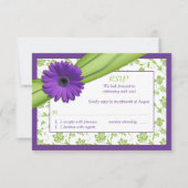 Lila Green Daisy Floral Wedding Repcard RSVP Karte (Vorderseite)