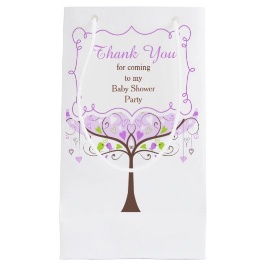 Lila & Green Floral Bird Baby Dusche Vielen Dank Kleine Geschenktüte (Vorderseite)