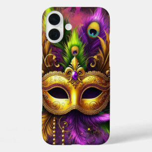 LILA GREEN GOLD ELABORATE MARDI GRAS MASK iPhone 16 PLUS HÜLLE