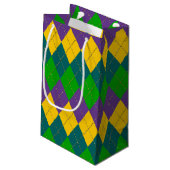 LILA GREEN GOLD MARDI GRAS DIAMOND PATTER KLEINE GESCHENKTÜTE (Rückseite Schrägansicht)