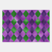 LILA GREEN GOLD MARDI GRAS FLEUR DI LIS DIAMONOND GESCHENKPAPIER SET (Vorderseite)