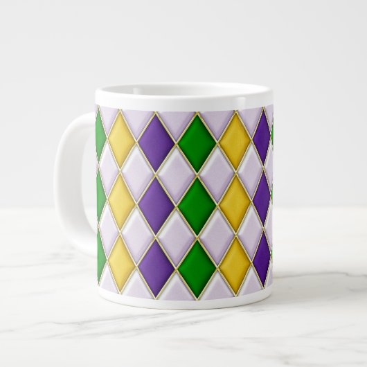 Lila Green Gold Mardi Gras Harlequin Tasse (Vorderseite Links)