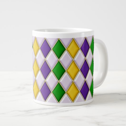 Lila Green Gold Mardi Gras Harlequin Tasse (Vorderseite Rechts)