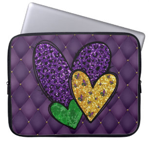 LILA GREEN GOLD MARDI GRAS HERZEN LAPTOPSCHUTZHÜLLE
