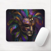LILA GREEN GOLD MARDI GRAS MASK & FEATHERS MOUSEPAD (Mit Mouse)