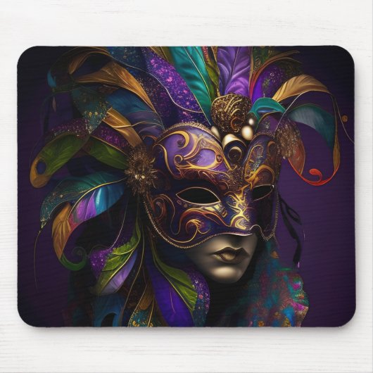LILA GREEN GOLD MARDI GRAS MASK & FEATHERS MOUSEPAD (Vorne)