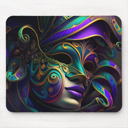 LILA GREEN GOLD MARDI GRAS MASK & FEATHERS MOUSEPAD (Vorne)