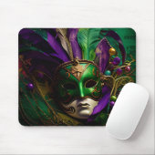 LILA GREEN GOLD MARDI GRAS MASK & FEATHERS MOUSEPAD (Mit Mouse)