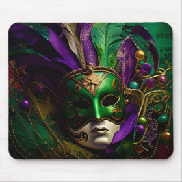 LILA GREEN GOLD MARDI GRAS MASK & FEATHERS MOUSEPAD