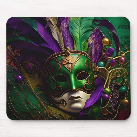 LILA GREEN GOLD MARDI GRAS MASK & FEATHERS MOUSEPAD (Vorne)