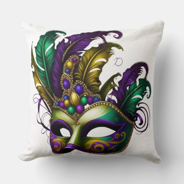 LILA GREEN GOLD MARDI GRAS MASK KISSEN (Vorderseite)