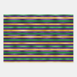 LILA GREEN GOLD MARDI GRAS STRIPES POLKA DOTS GESCHENKPAPIER SET