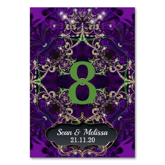 Lila Green-Gold-Tischnummer-Karte Tischnummer (Rückseite)